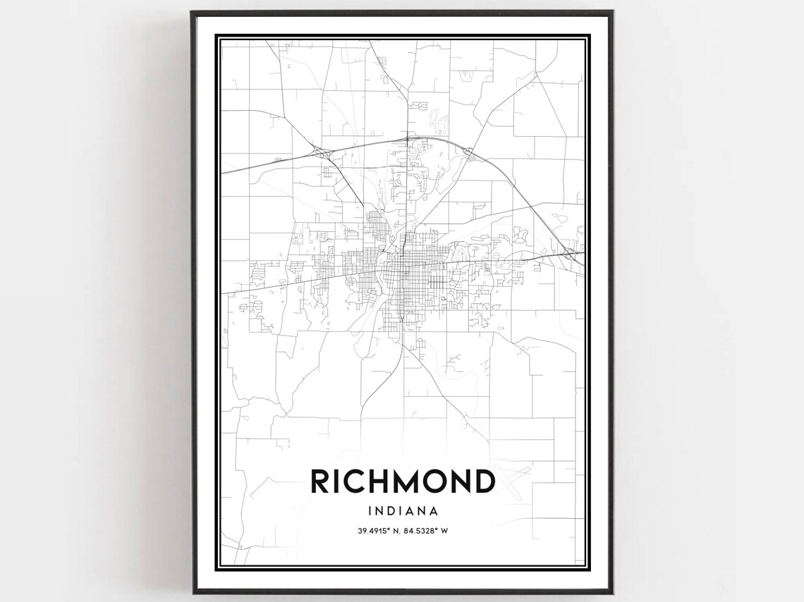Richmond Indiana City Street Map Minimalist Black White Poster