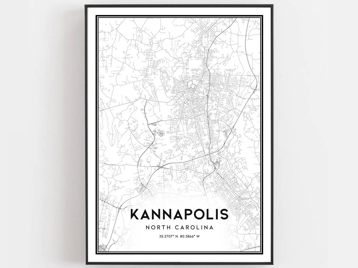 Kannapolis North Carolina City Street Map Art Print With Coordinates