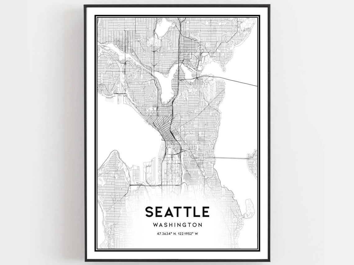 Seattle Map Poster Print, Washington Street Decor