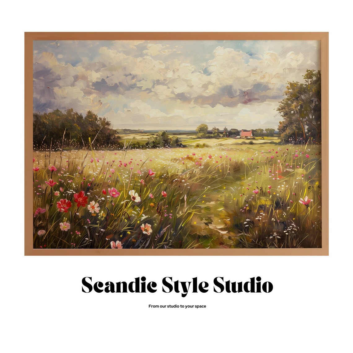 Meadow Wildflowers Vintage Landscape Art Print