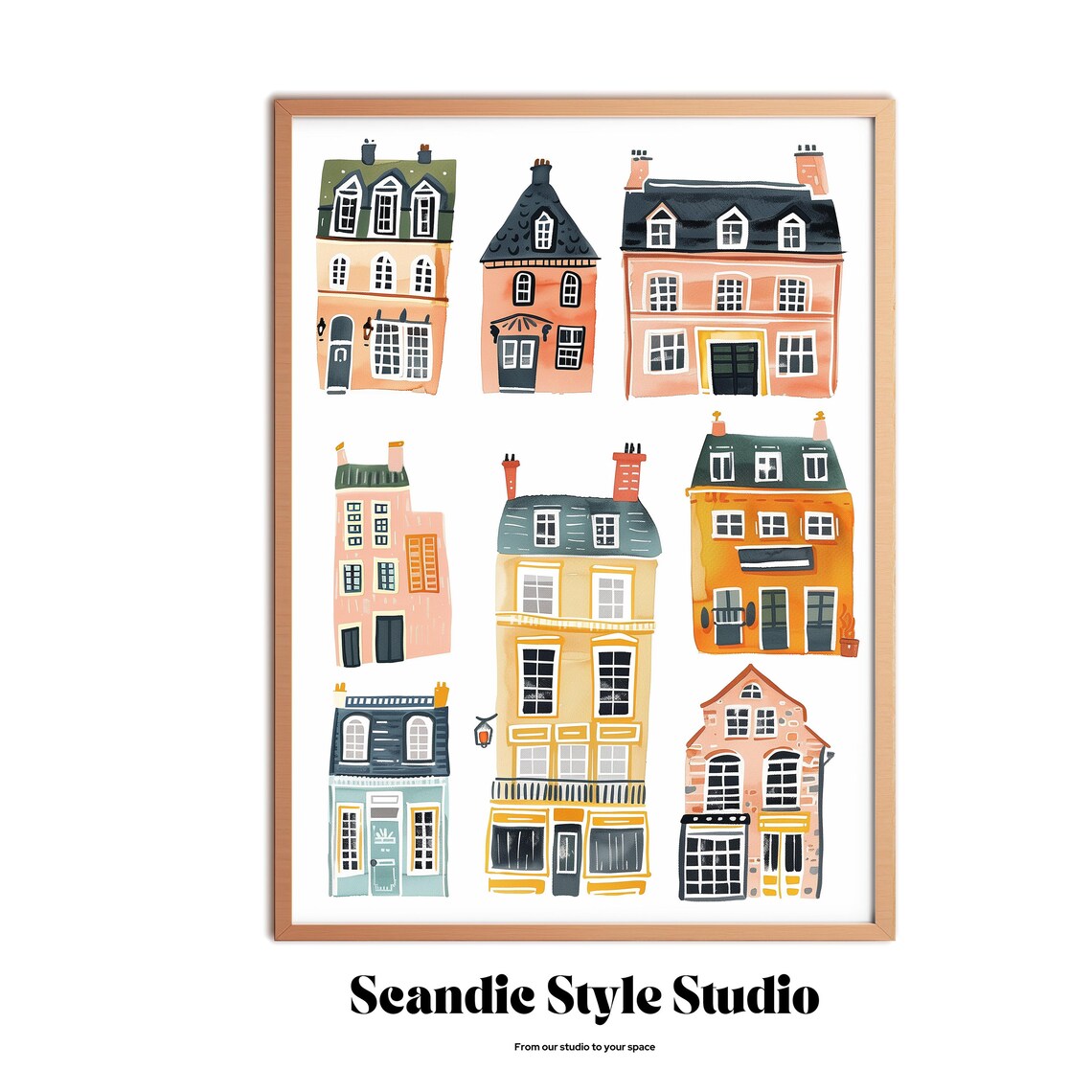 Cute Houses Watercolor Nursery Wall Art Print - Image 3