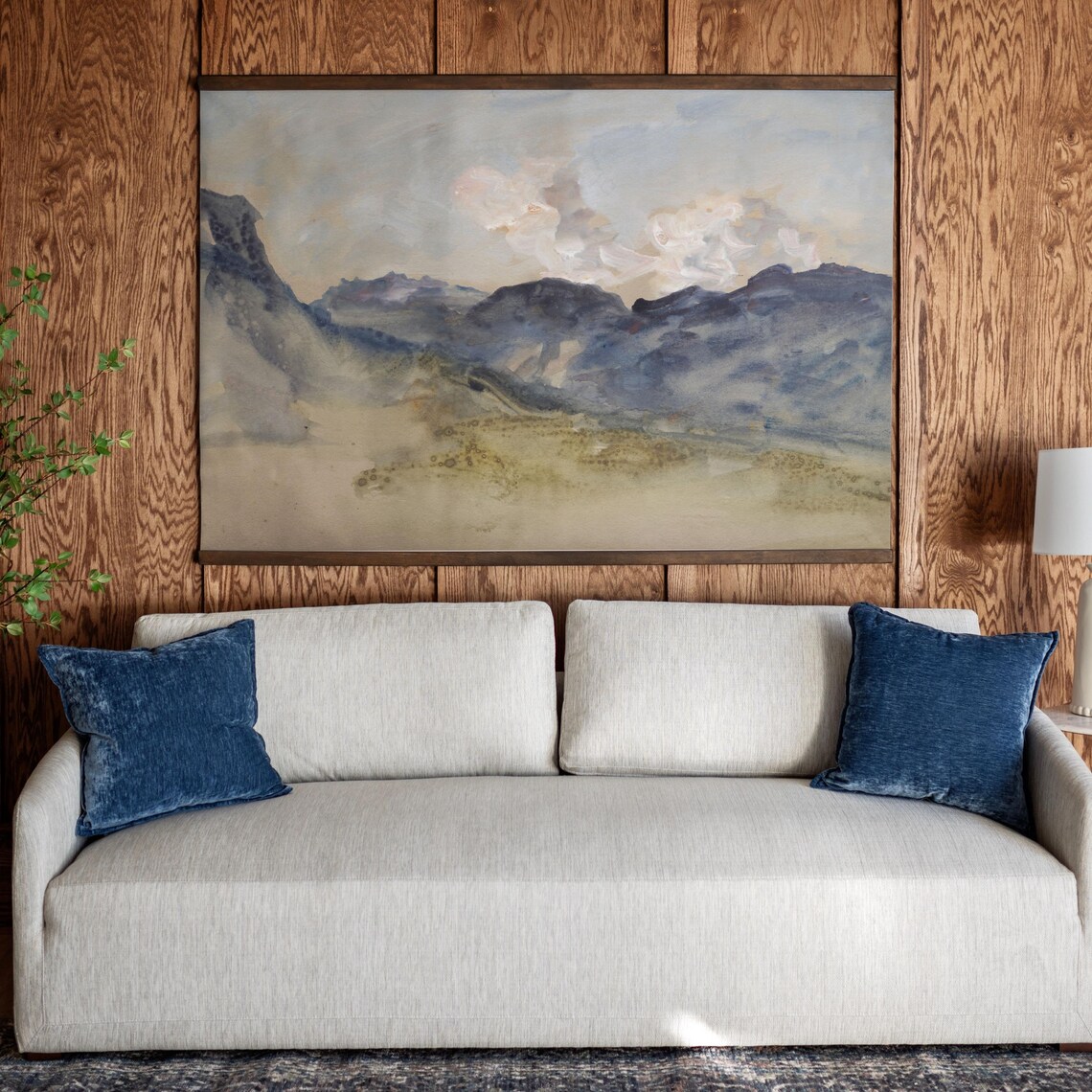 Misty Blue Mountain Peaks Soft Watercolor Landscape Painting Poster - Image 2