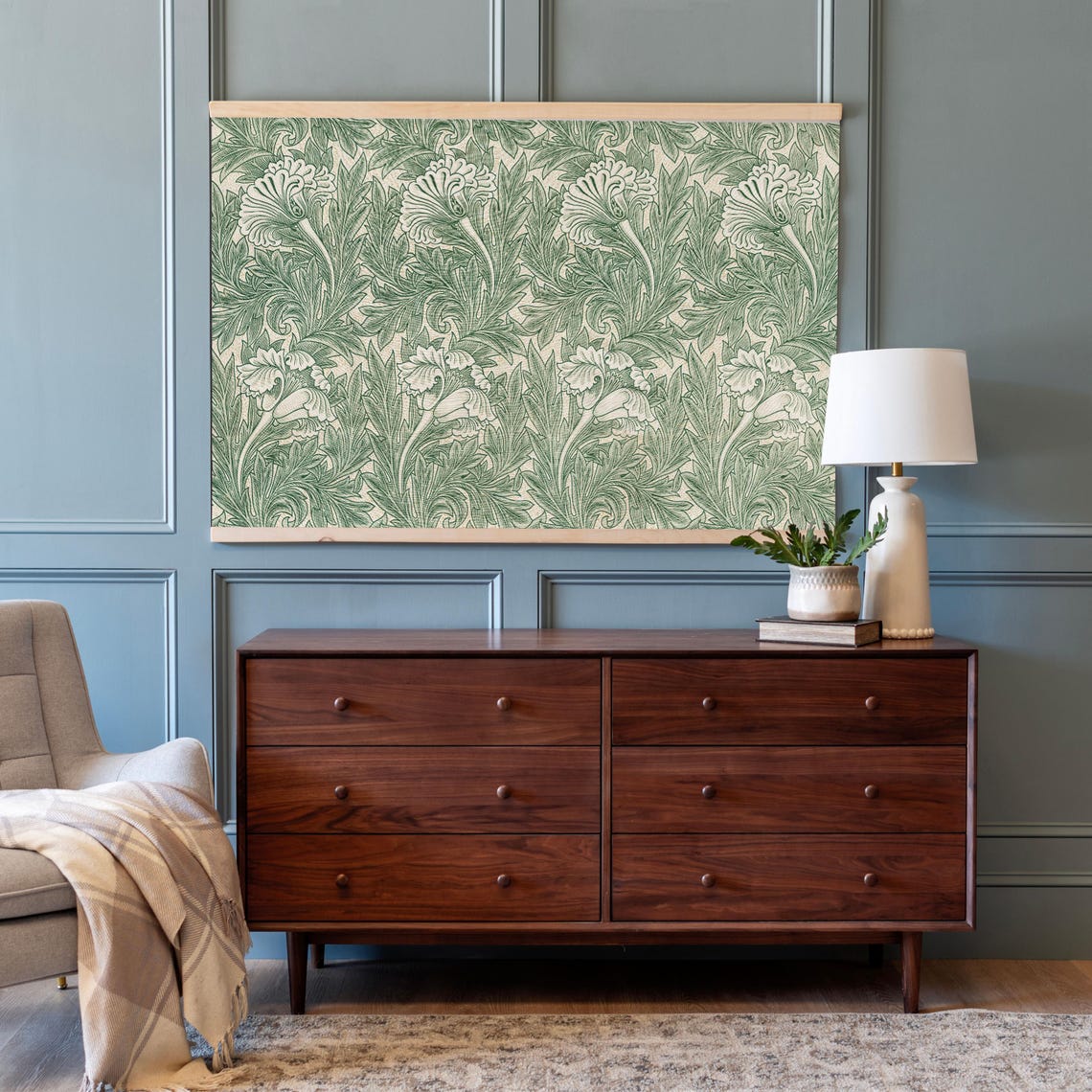 Green Acanthus Leaf Pattern William Morris Style Botanical Poster