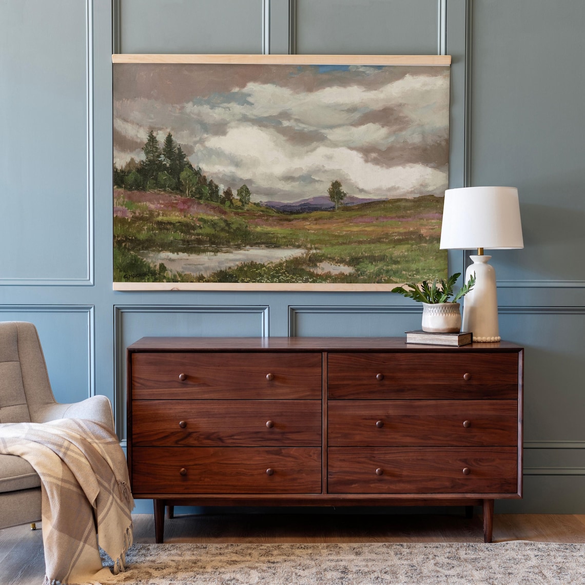 Purple Heather Moorland Pond Vintage Landscape Oil Painting Poster - Image 2