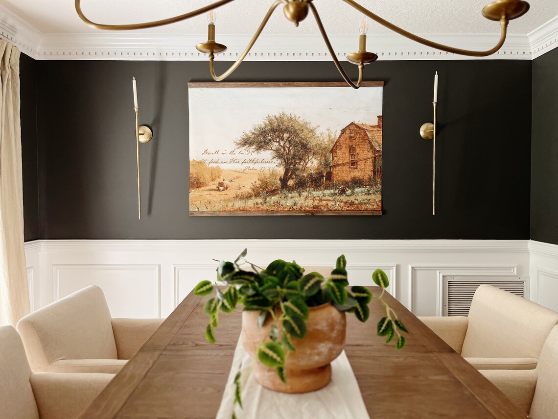 Psalm 37:3 Dwell in the Land Quote Over a Vintage Farmhouse Scene Poster - Image 3