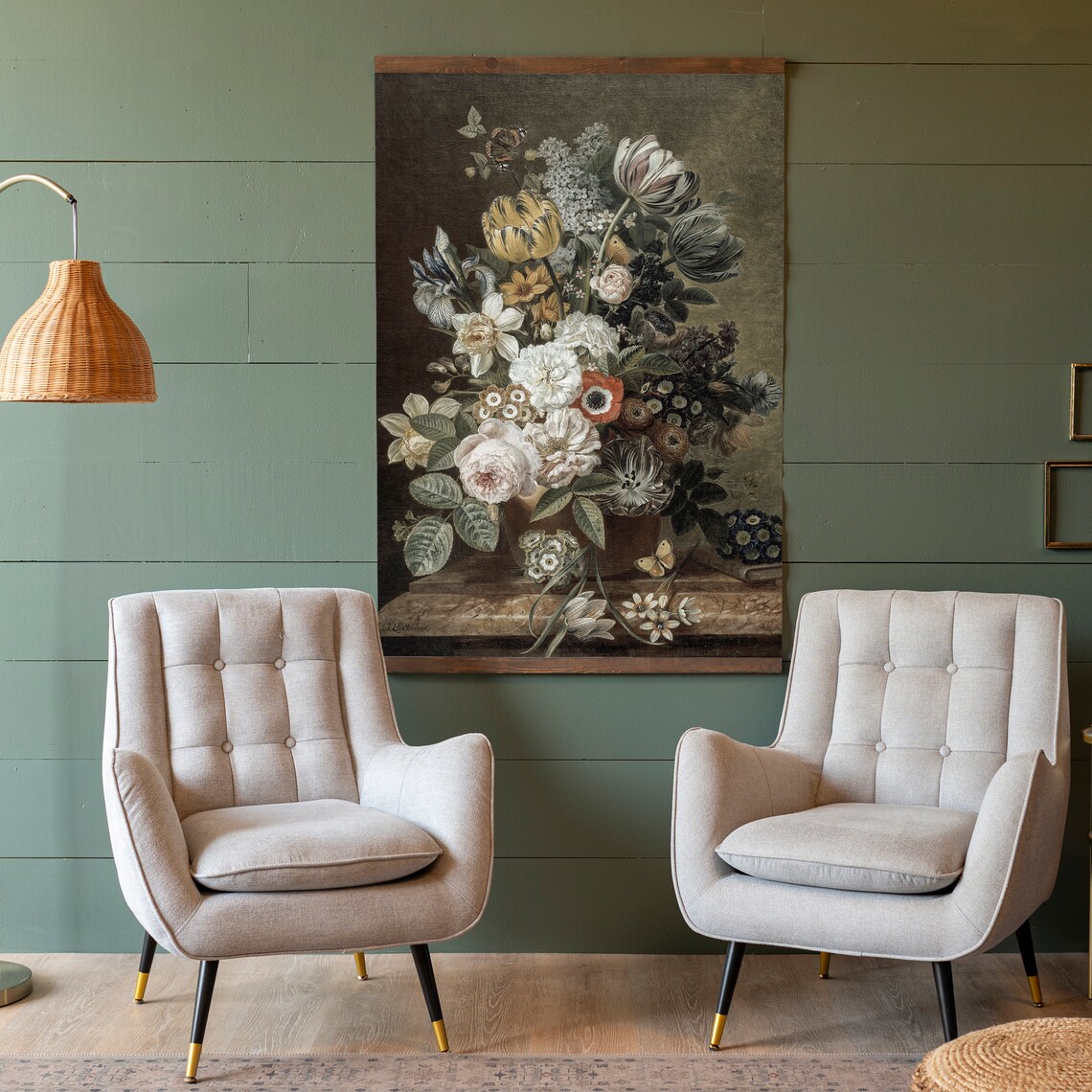 Dark Moody Floral Still Life Roses Tulips Vintage Oil Poster