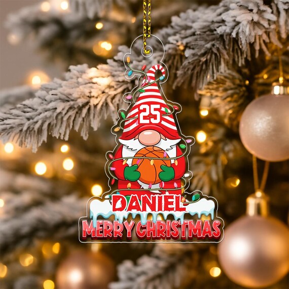 Custom Name Basketball Gnome Christmas Ornament Merry Christmas Print