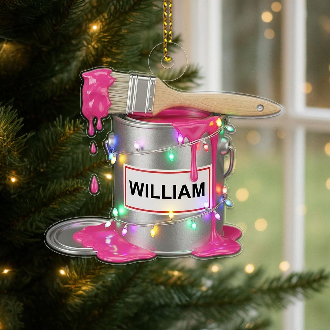 William Personalized Paint Can Acrylic Christmas Ornament Wall Art
