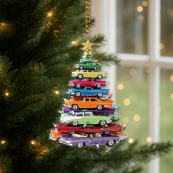 Classic Cars Christmas Tree Acrylic Ornament Vintage Auto Wall Art