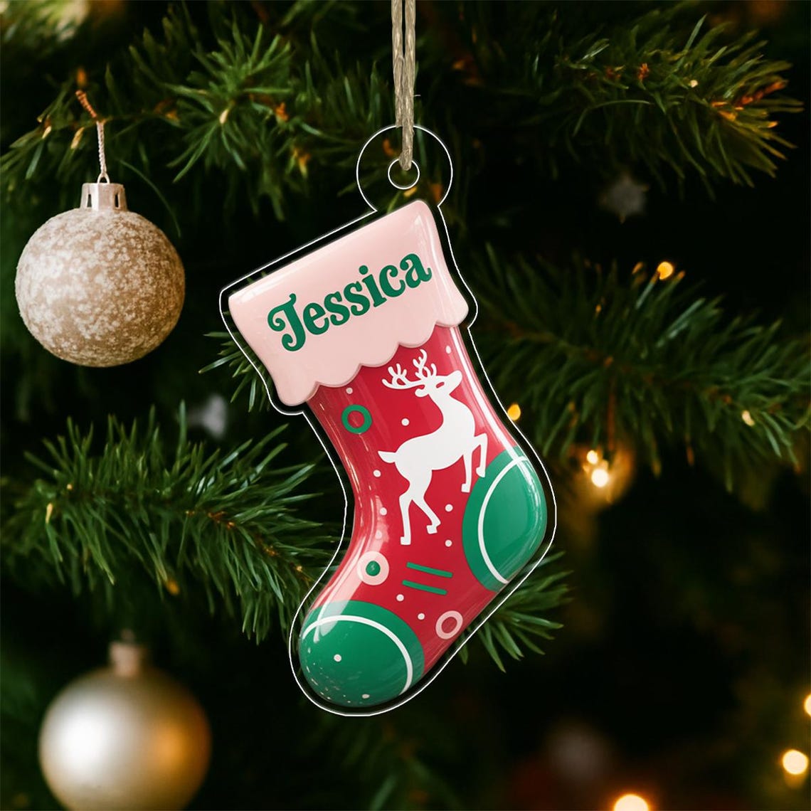 Personalized Jessica Reindeer Christmas Stocking Ornament Art Print