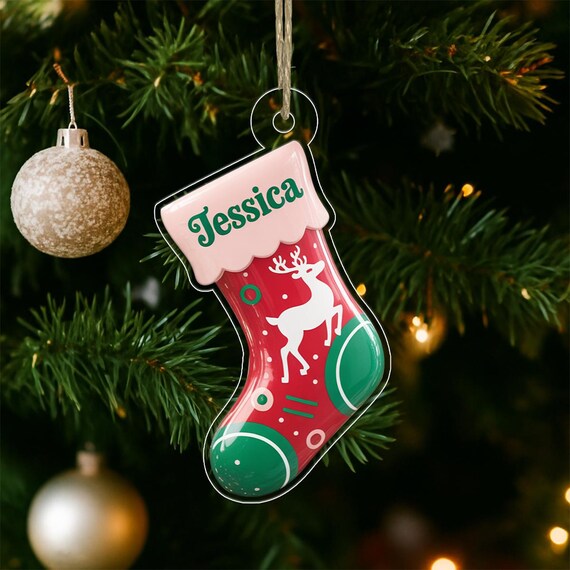Personalized Jessica Reindeer Christmas Stocking Ornament Art Print