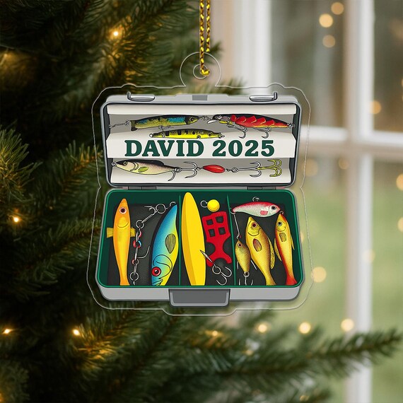 Personalized Fishing Tackle Box Lures Christmas Ornament Wall Art