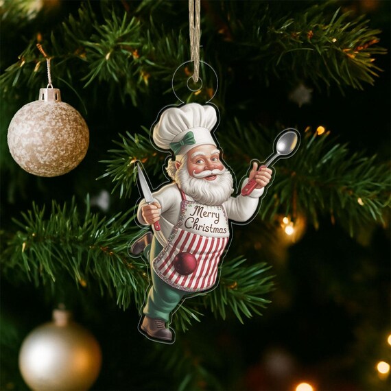 Santa Claus Chef Merry Christmas Acrylic Ornament Holiday Tree Print