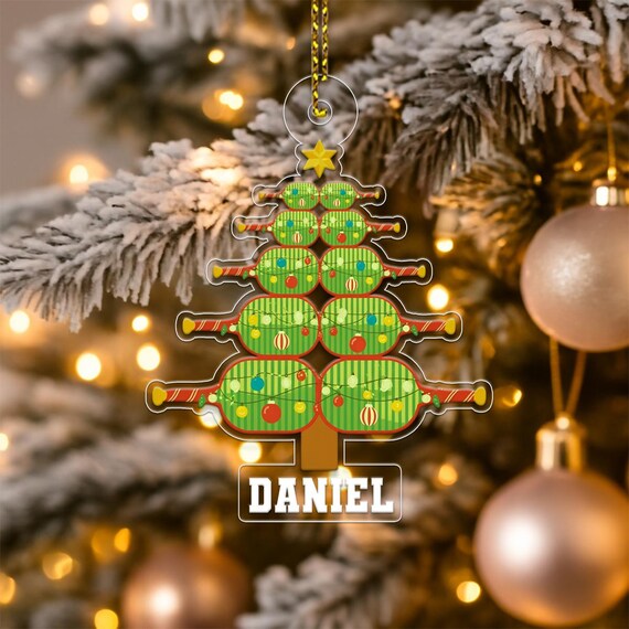 Personalized Pickleball Paddle Christmas Tree Name Art Print