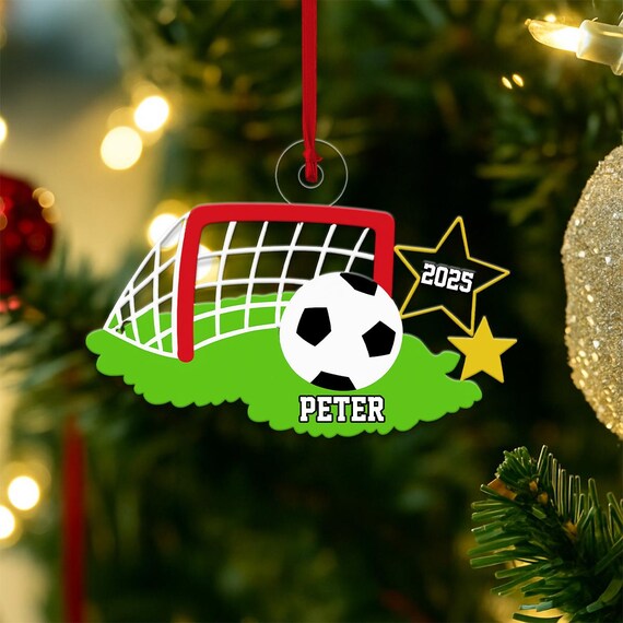 Personalized Soccer Goal Christmas Ornament PETER 2025 Star Acrylic Print Gift