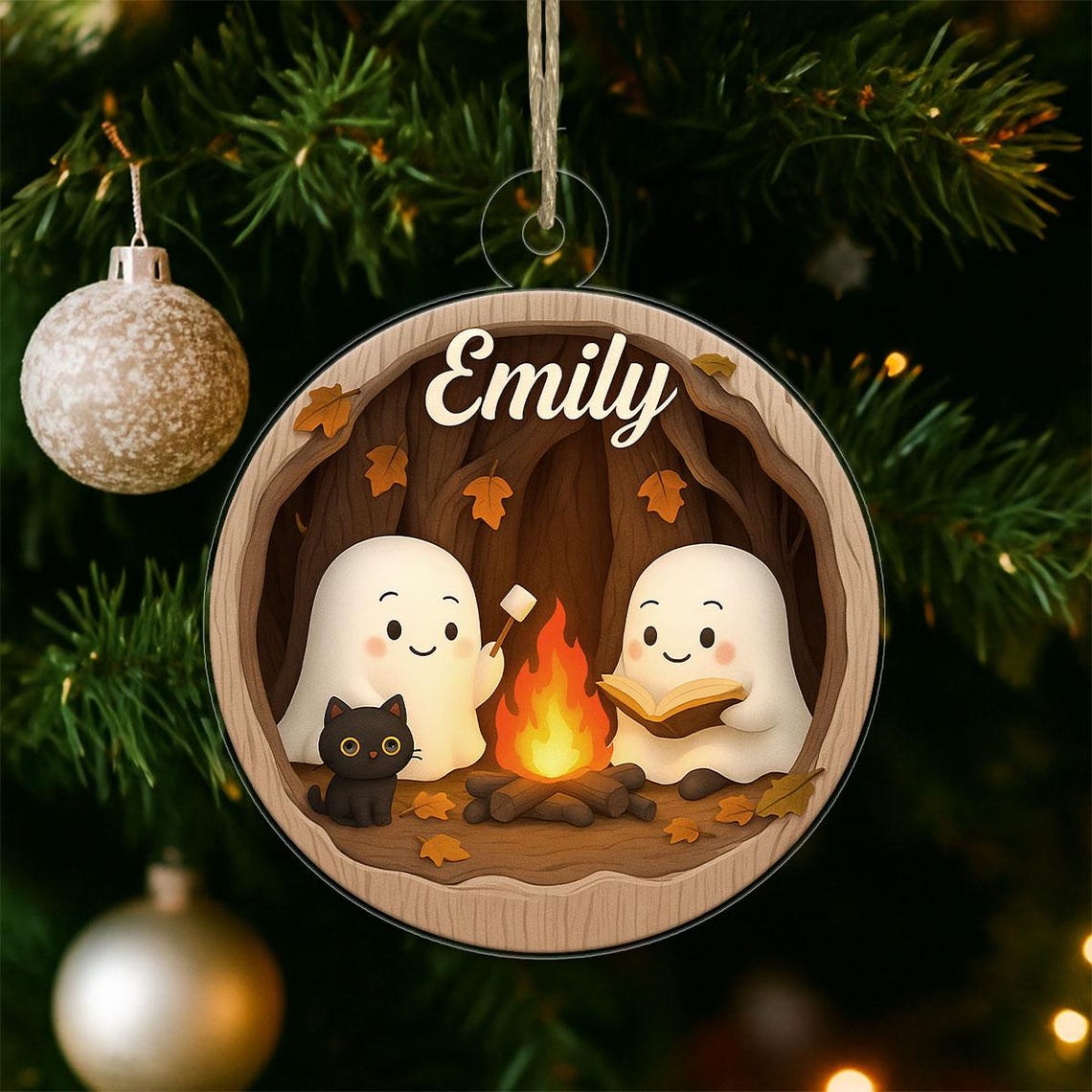 Personalized Ghost Camping Halloween Christmas Ornament Wall Art