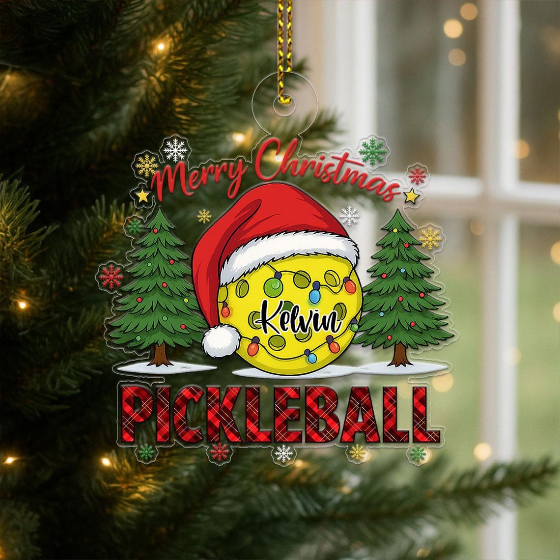 Personalized Pickleball Merry Christmas Ornament With Name Gift Print