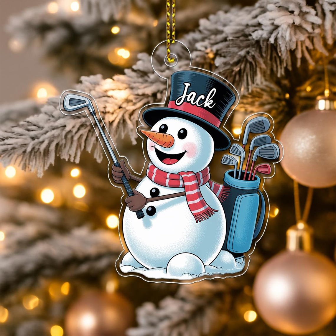 Custom Name Snowman Golfer Ornament Golf Gift Personalized Wall Art