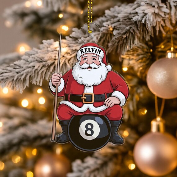 Kelvin Personalized Name Billiard Santa Eight Ball Christmas Ornament Poster
