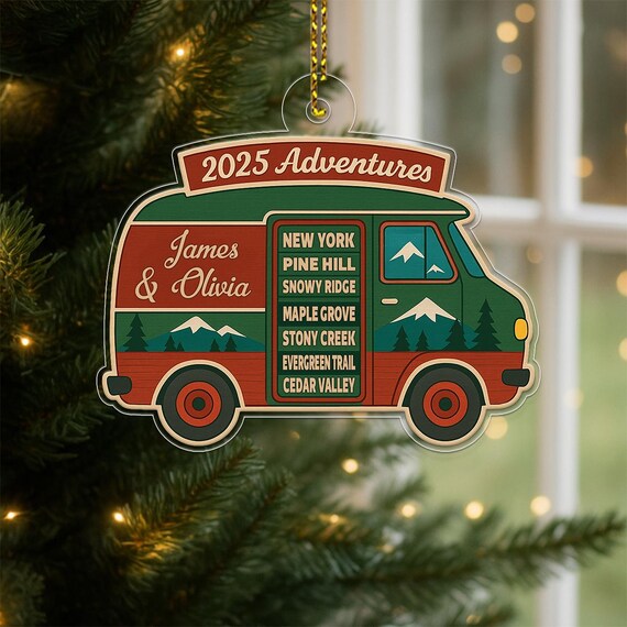 2025 Adventures Camper Van Ornament Custom Names Travel Keepsake Wall Art