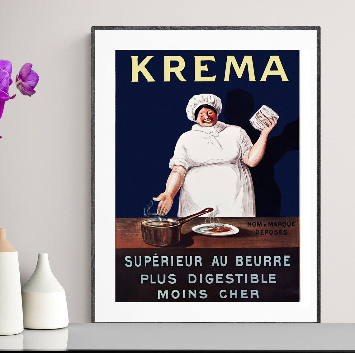 Krema Butter Vintage French Cooking Advertising Poster Jolly Chef Art