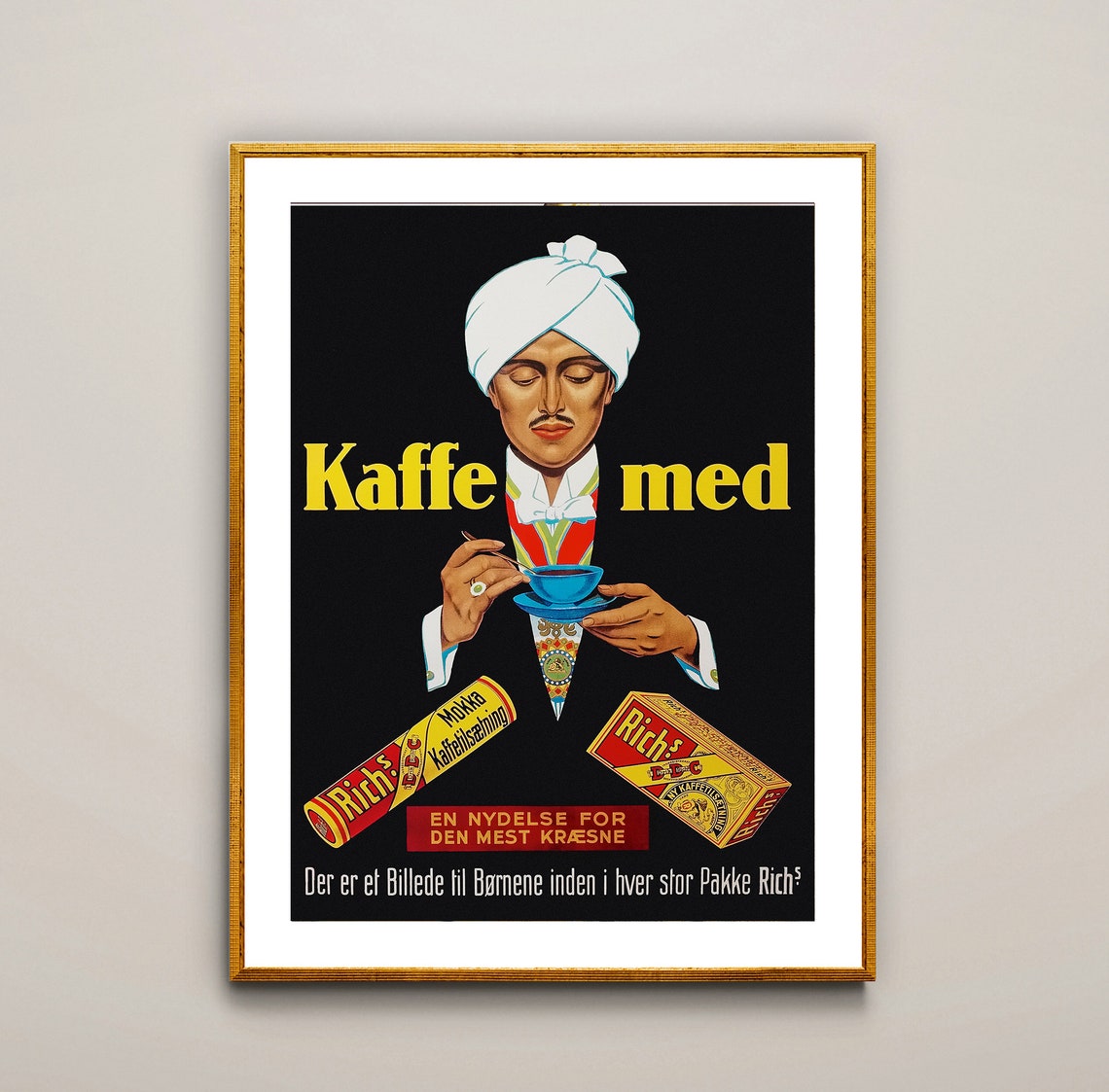 Kaffe Med Richs Mokka Danish Coffee Vintage Advertising Poster
