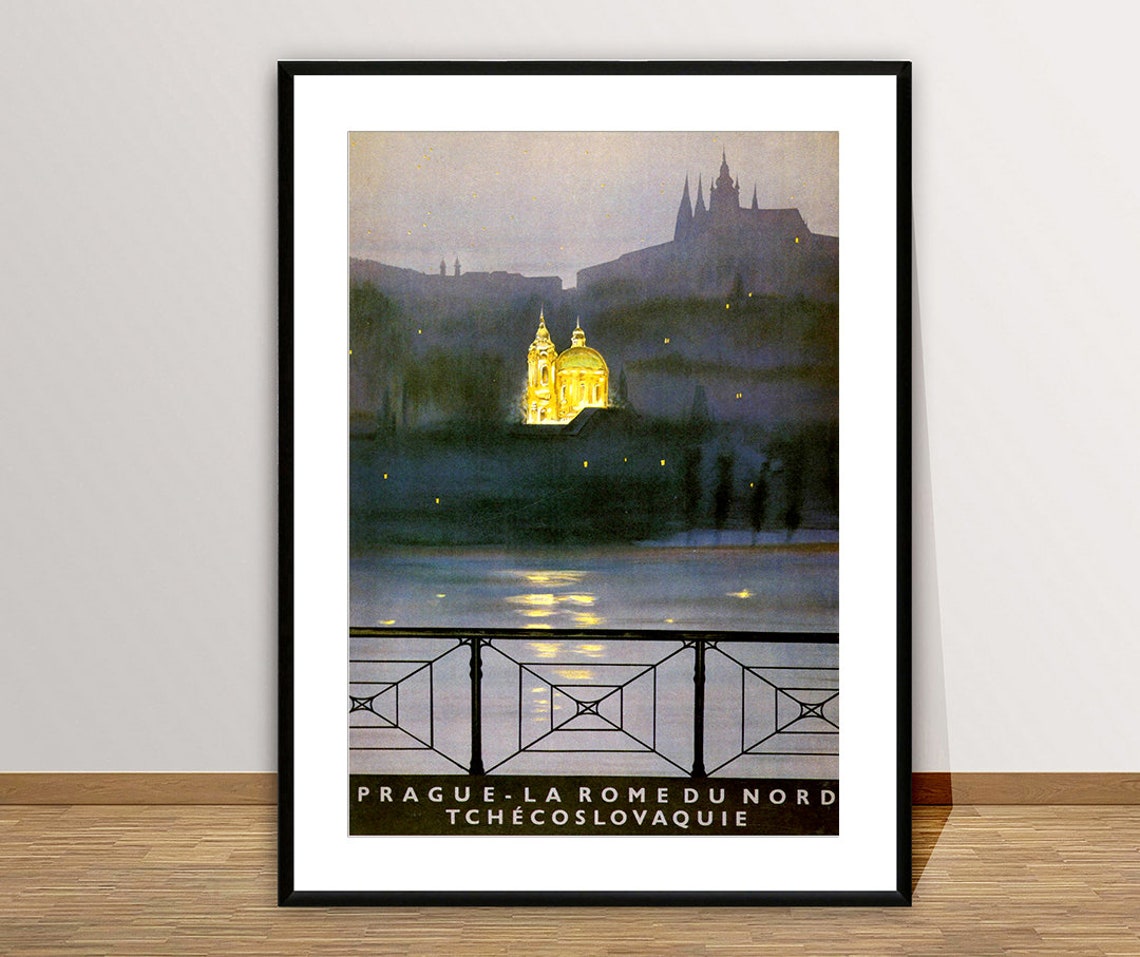 Prague La Rome du Nord Night Bridge Vintage Czechoslovak Travel Poster - Image 2