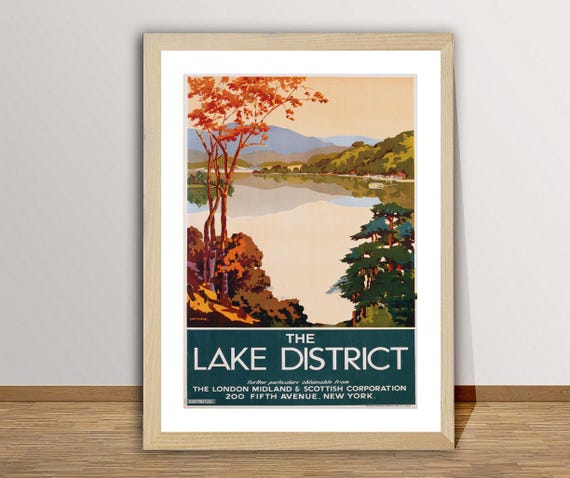 The Lake District Vintage Travel Poster Lake District Poster Travel Lake District Wall Decor Gift Idea