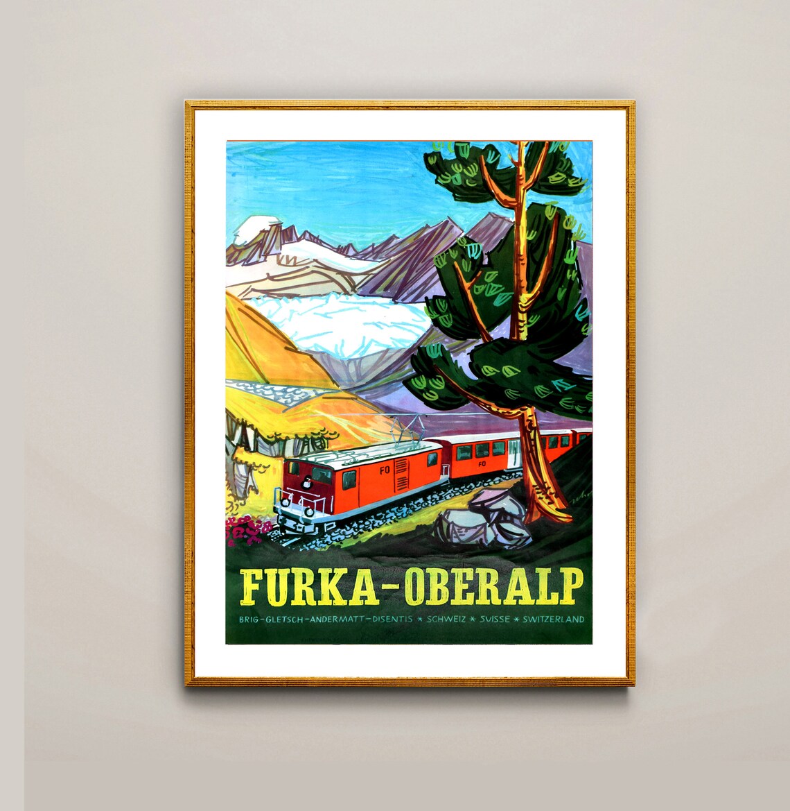 Furka Oberalp Railway Swiss Alps Red Train Vintage Travel Poster - Image 3