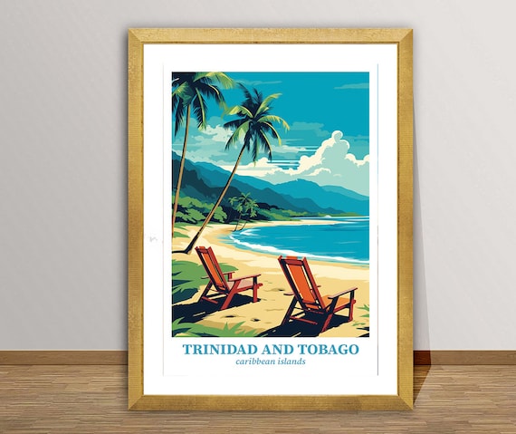 Trinidad And Tobago Caribbean Islands Travel Poster By Wed Tropical Poster Caribbeans Print Wall Decor Gift Idea
