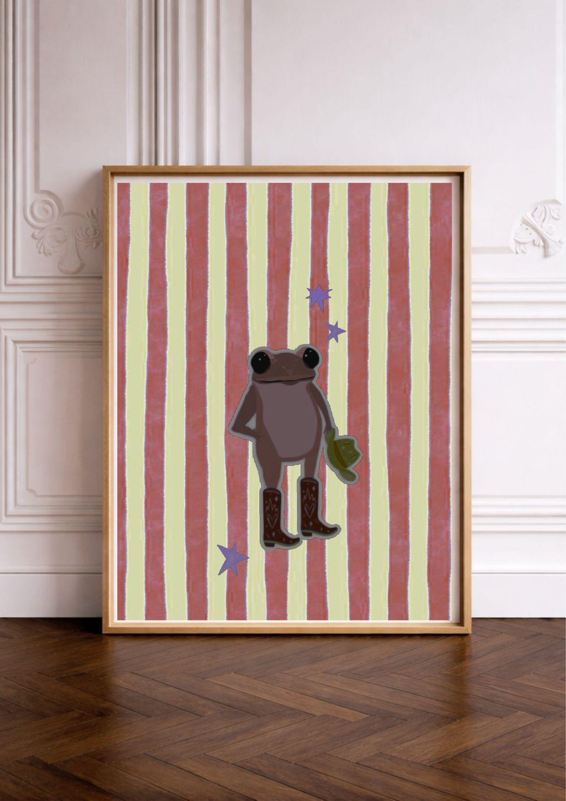 Cute Frog With Hat And Cowboy Boots Whimsical Striped Fun Art Poster