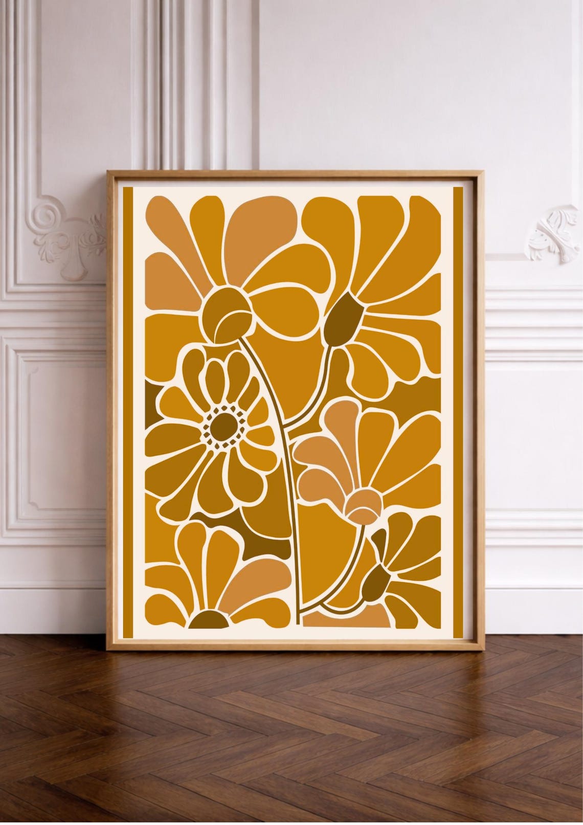 Mid Century Modern Floral Mustard Botanical Retro Flower Art Print