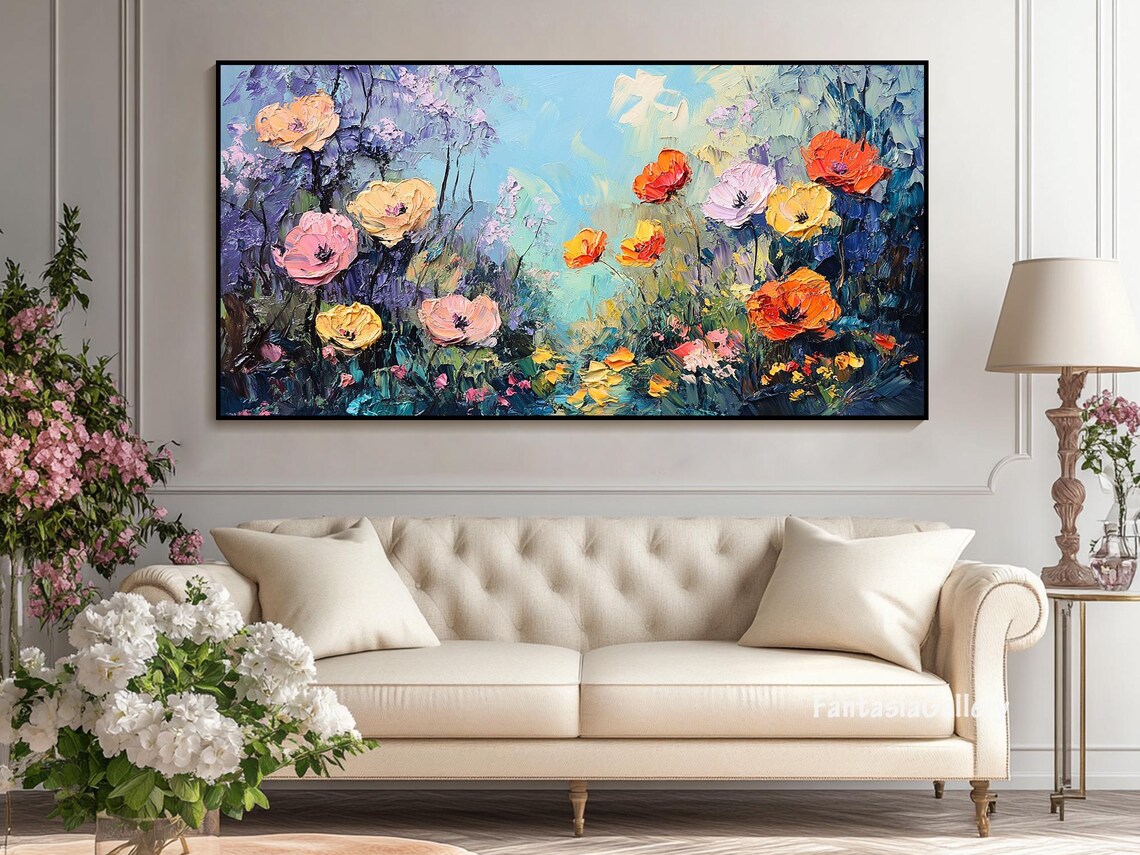 Colorful Impasto Poppies In Bloom Vibrant Floral Field Wall Art - Image 4