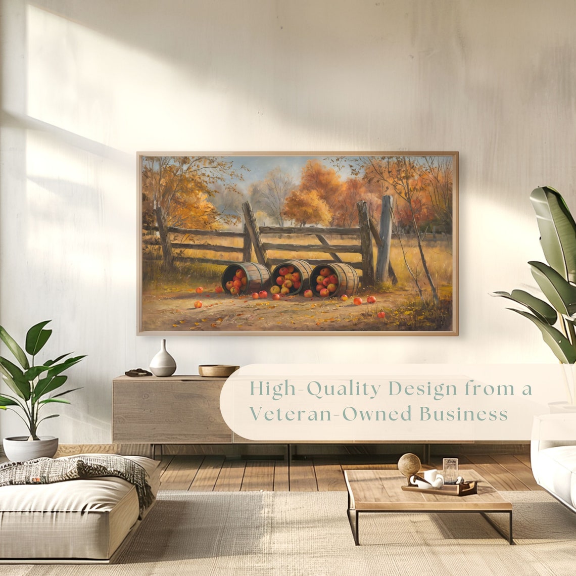 Apple Barrels Resting by Rustic Wooden Fence Autumn Farm Poster - Image 4