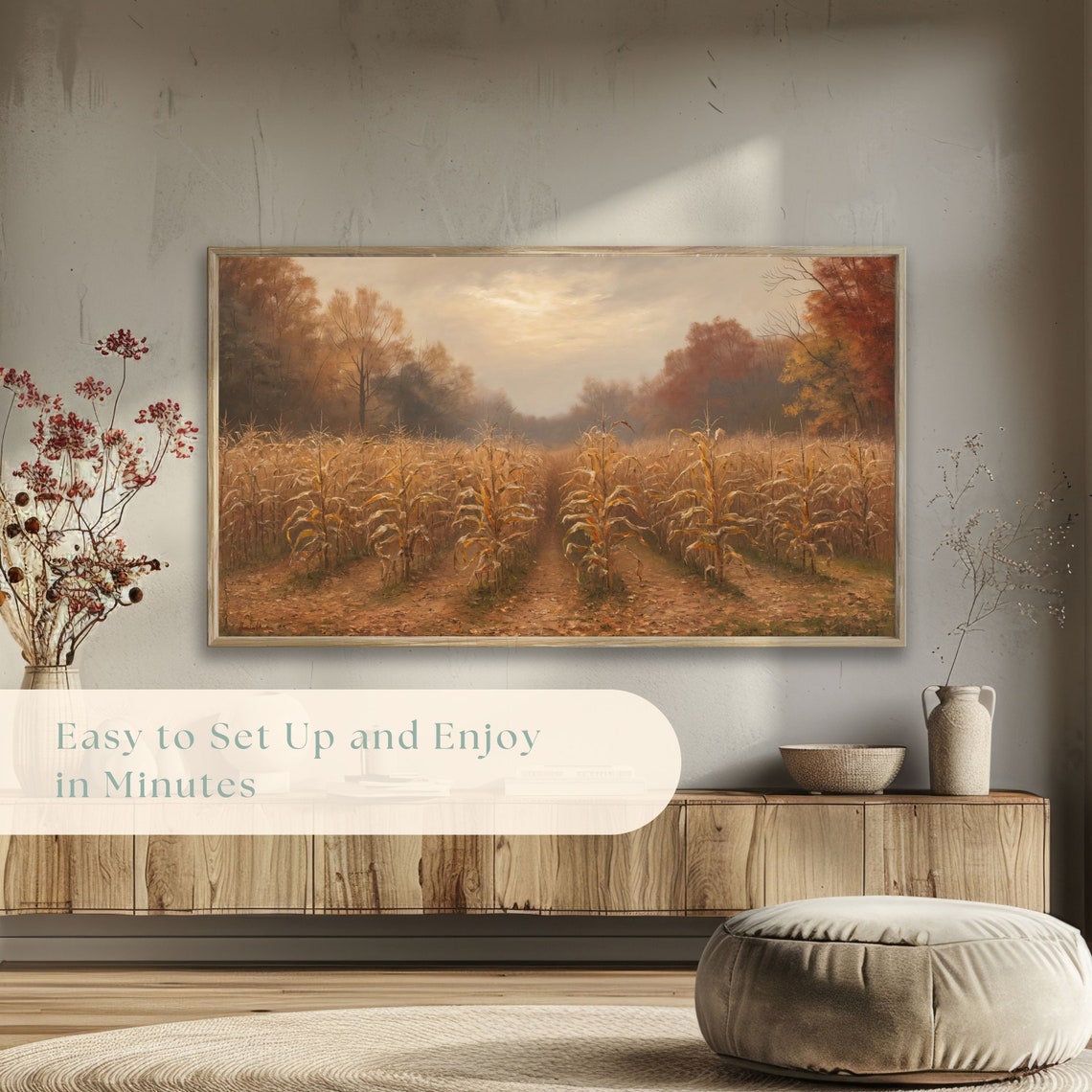 Autumn Cornfield Rows at Dawn Vibrant Fall Foliage Trees Poster - Image 5