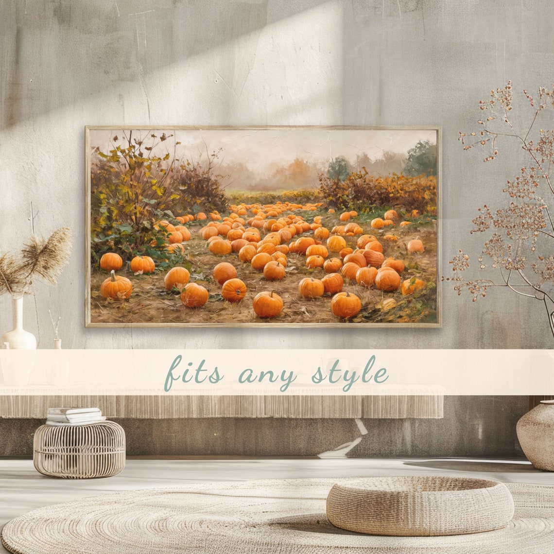 Rustic Pumpkin Patch Harvest Field Vintage Autumn Landscape Poster - Image 3