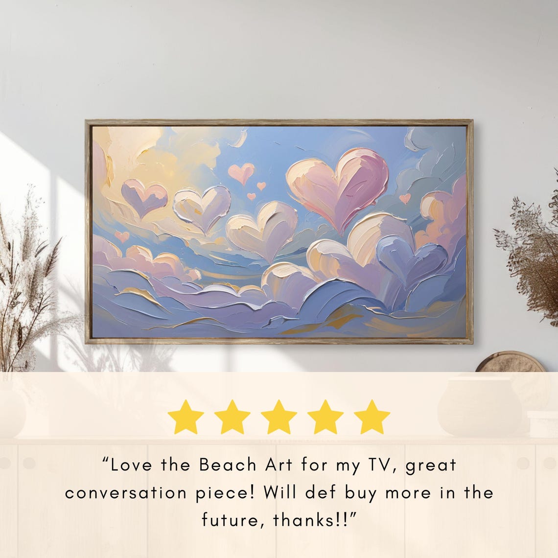 Pastel Hearts Waves Textured Impasto Romantic Painting Poster - Image 2