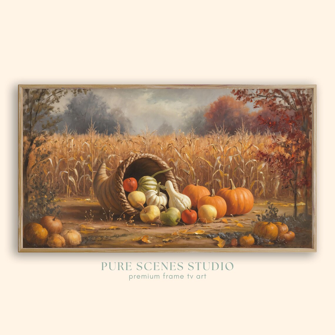 Cornucopia With Gourds, Apples, Pumpkins
