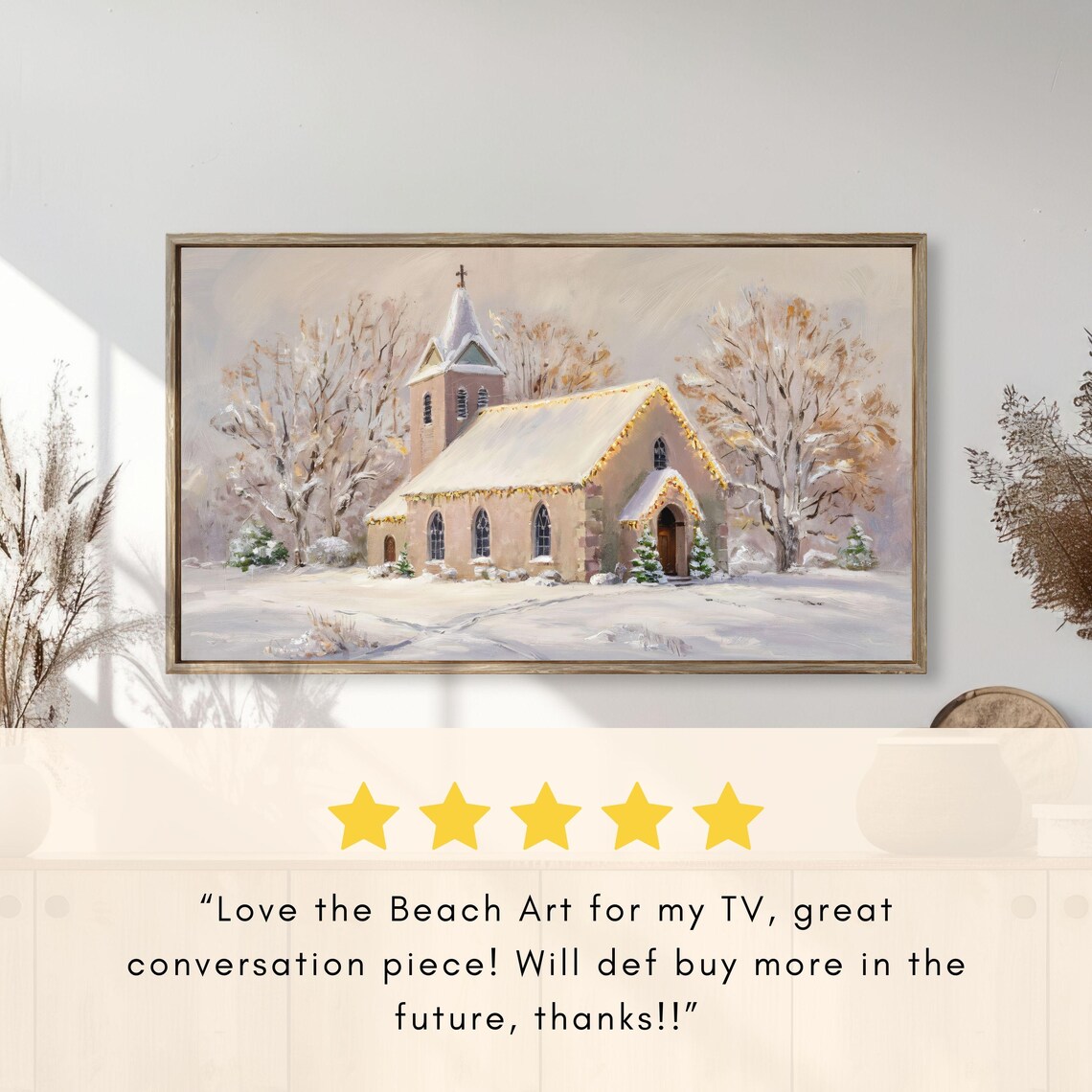 Frame Tv Art Christmas Frame Tv Art 4k Vintage Landscape Painting Snowy Countryside Church Tv Wallpaper - Image 2