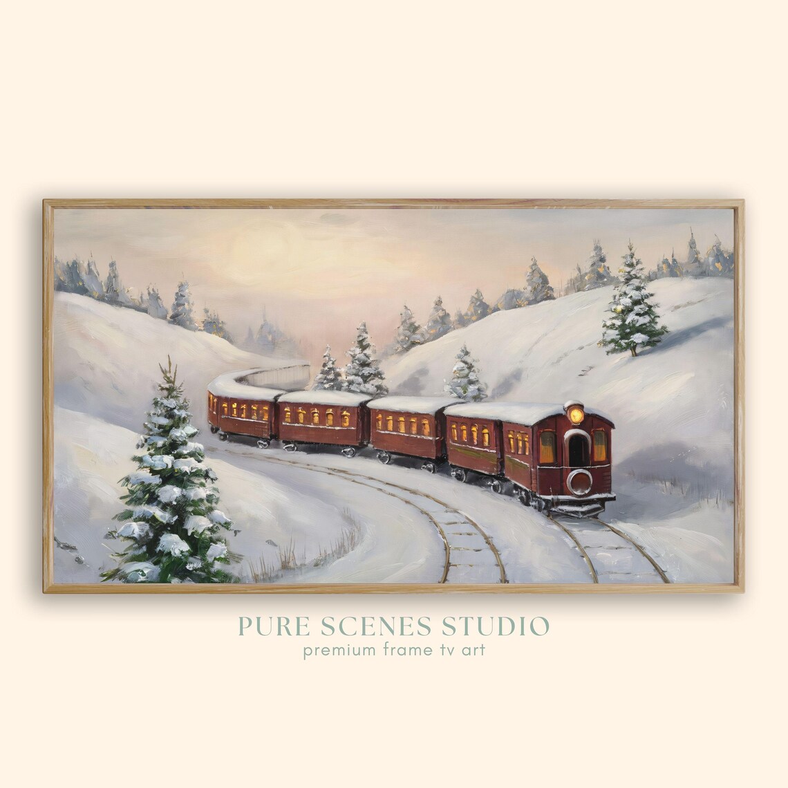 Vintage Train in Snowy Valley Winter Landscape Oil Painting Poster
