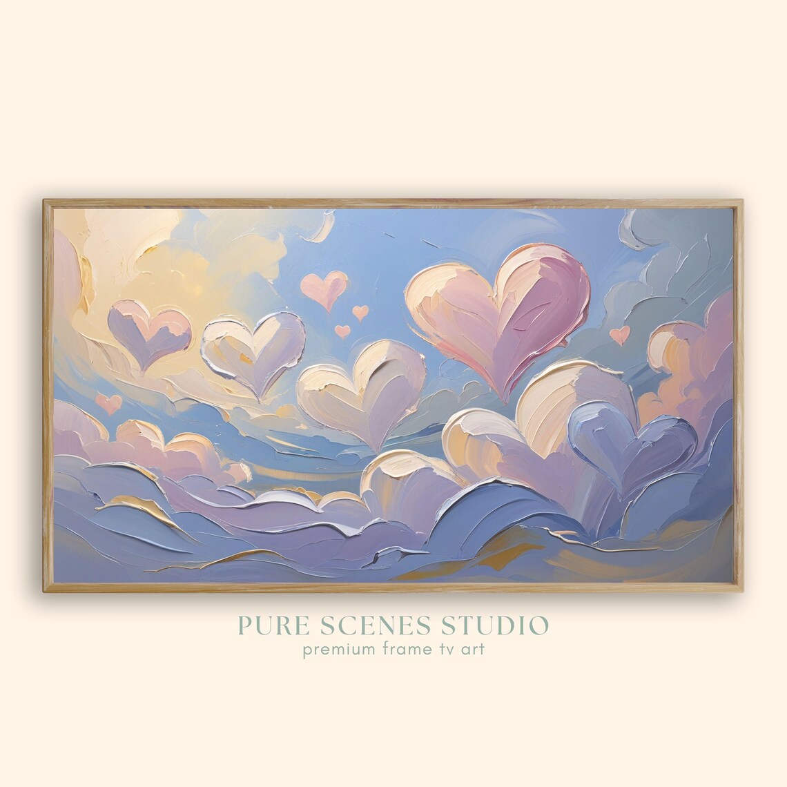 Pastel Hearts Waves Textured Impasto Romantic Painting Poster