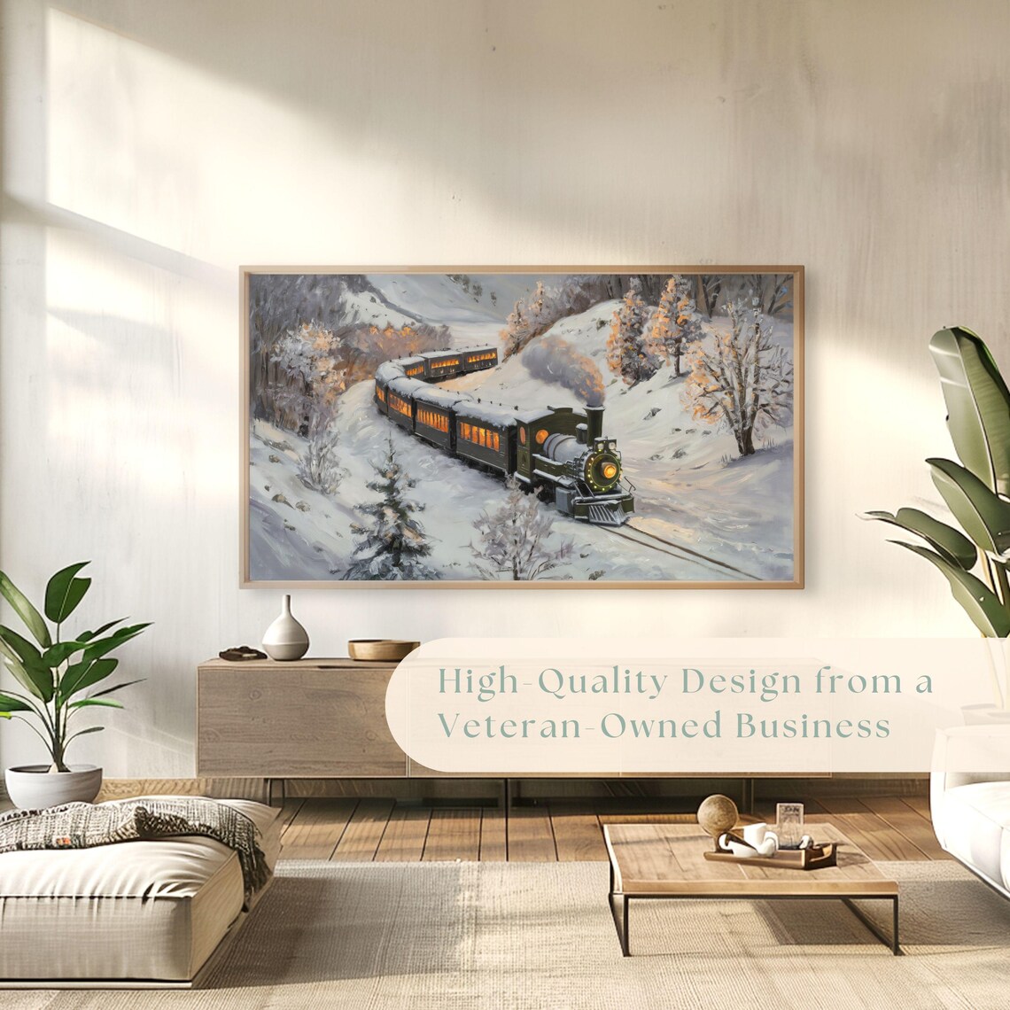 Steam Locomotive With Glowing Windows Snowy Hills Dusk Journey Poster - Image 4