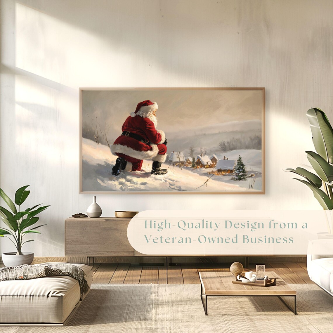 Santa Claus Overlooking Snowy Village Nostalgic Christmas Poster - Image 4