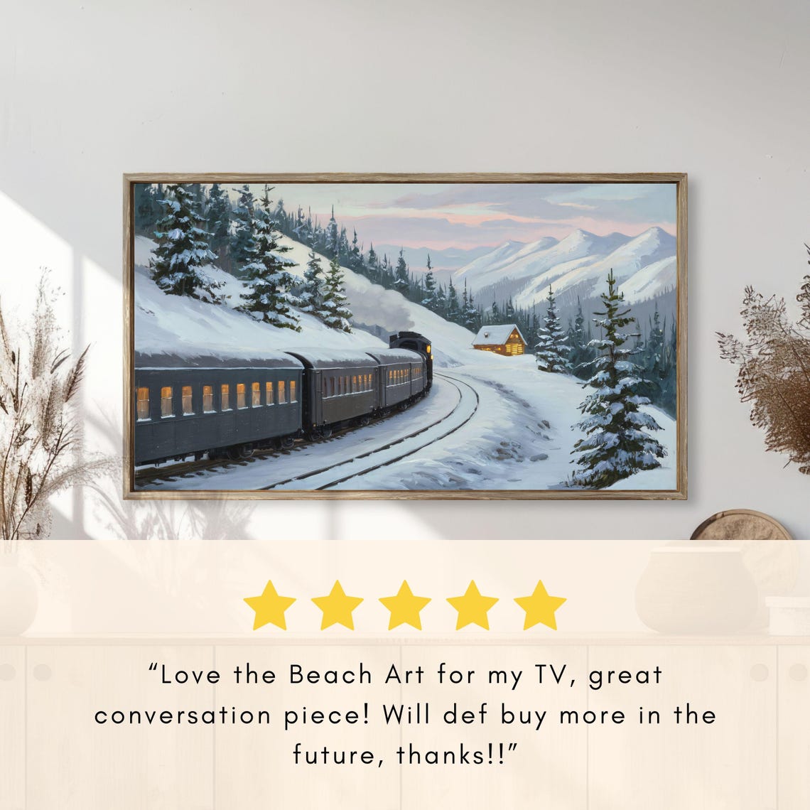 Vintage Steam Train Snowy Mountain Pass Twilight Journey Scene Poster - Image 2