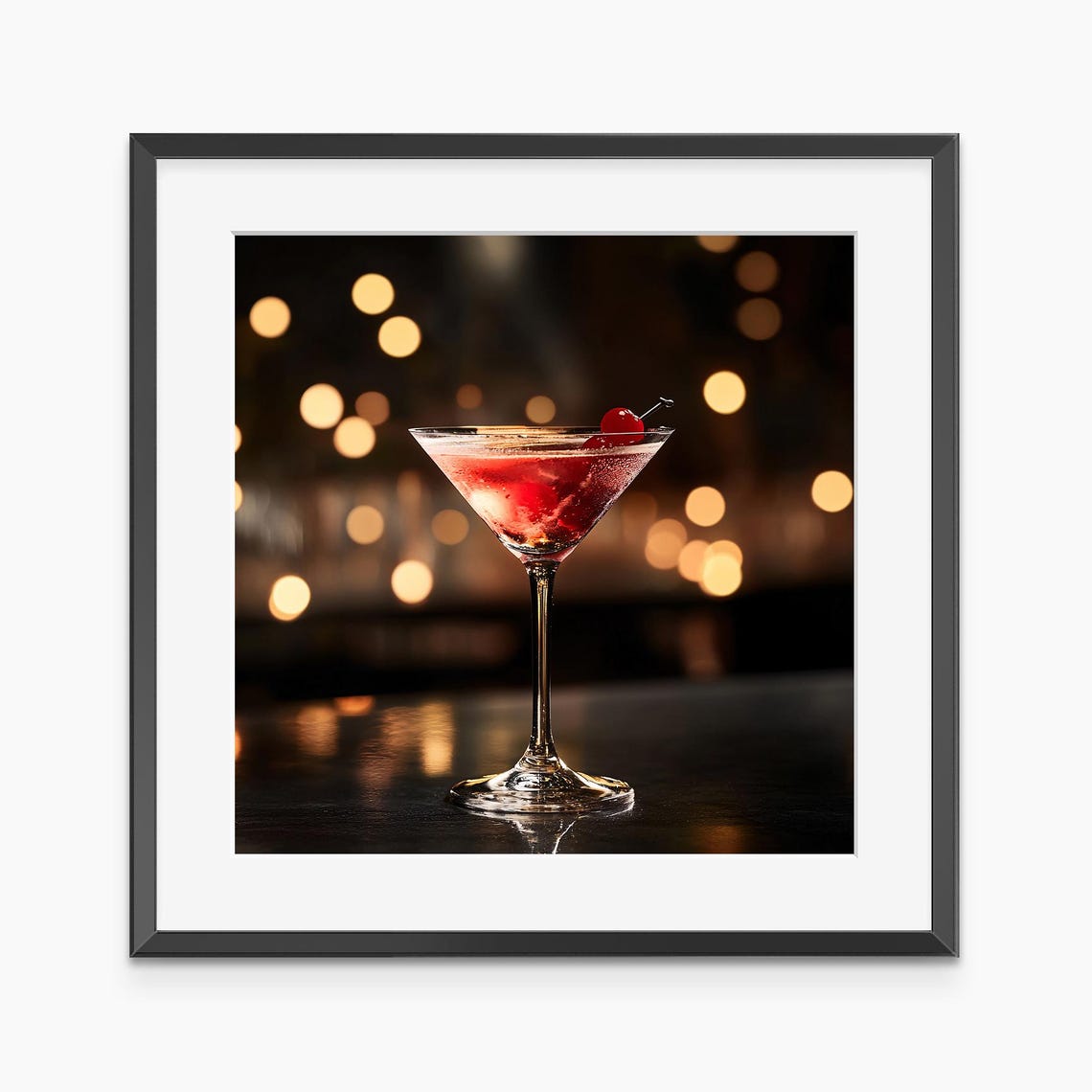 Pink Cosmopolitan Cocktail Cherry Night Bar Photography Print