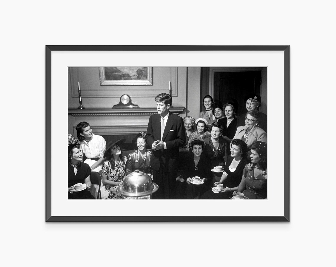 John F Kennedy Young JFK Campaign Women Group Vintage Photo Poster
