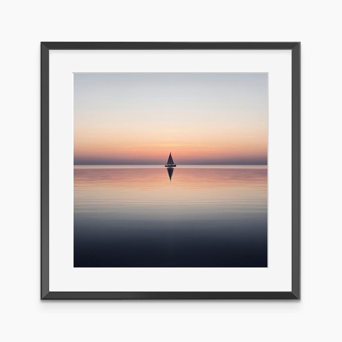 Lone Sailboat Sunset Calm Ocean Minimalist Photography Print
