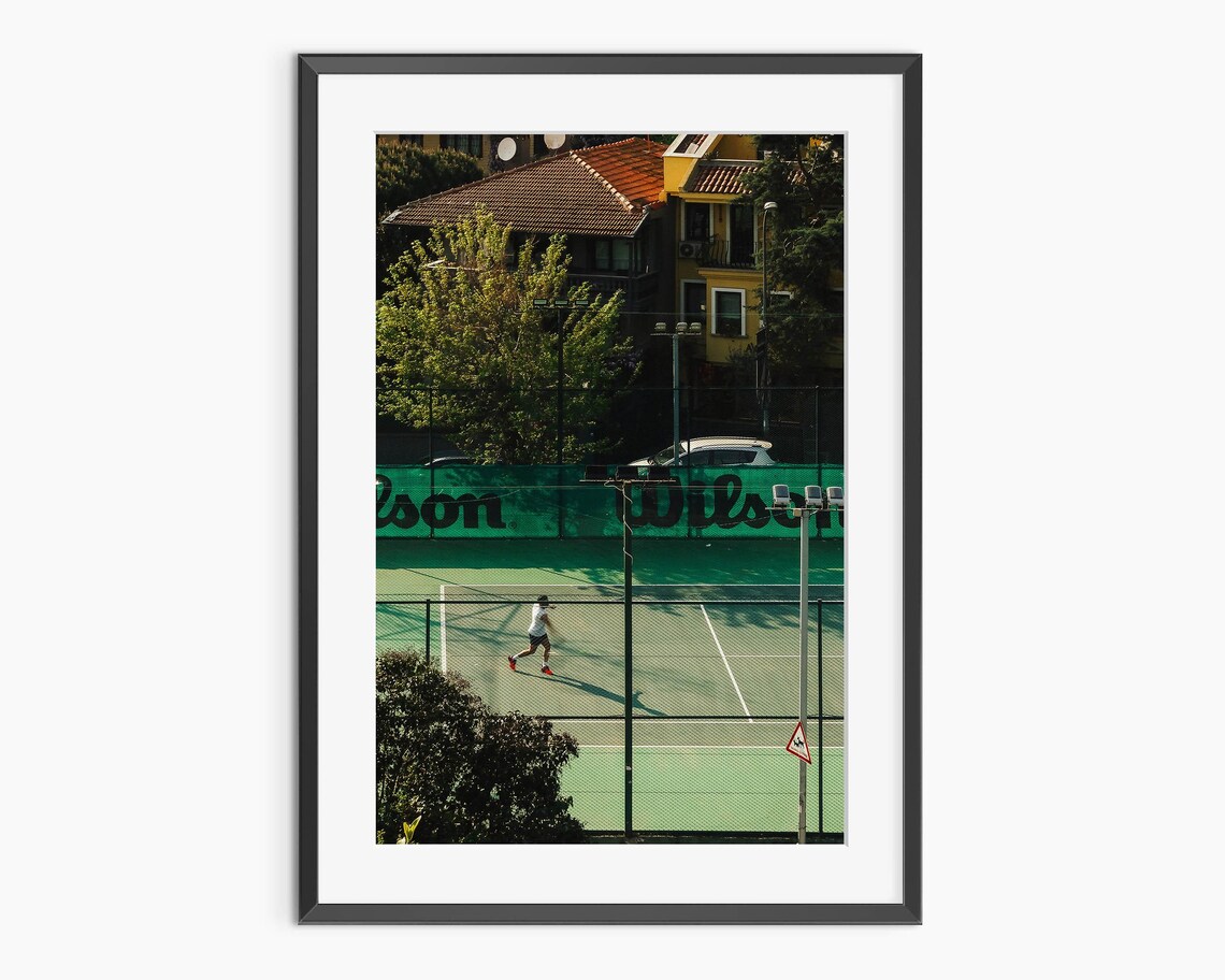 Aerial Tennis Court Green Wilson Banner Match Day Sports Photography Poster