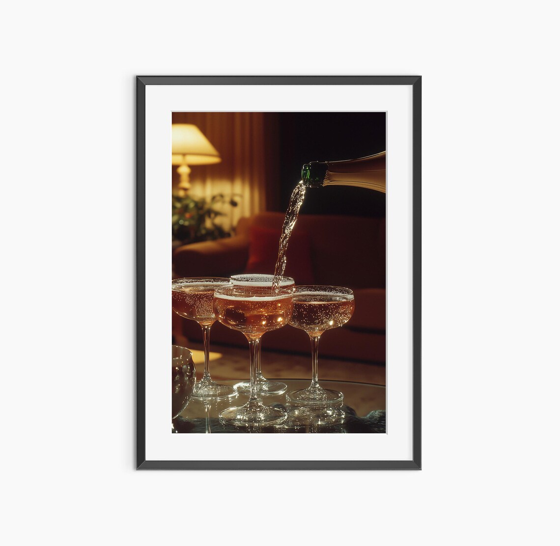 Rose Champagne Pouring Into Vintage Coupe Glasses Celebration Poster