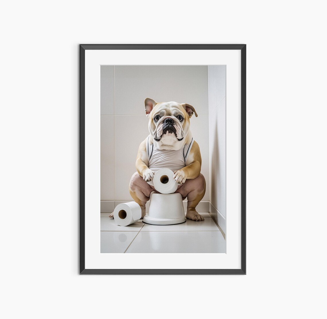 Funny Bulldog Toilet Paper Humor Bathroom Dog Lover Photo Art Poster